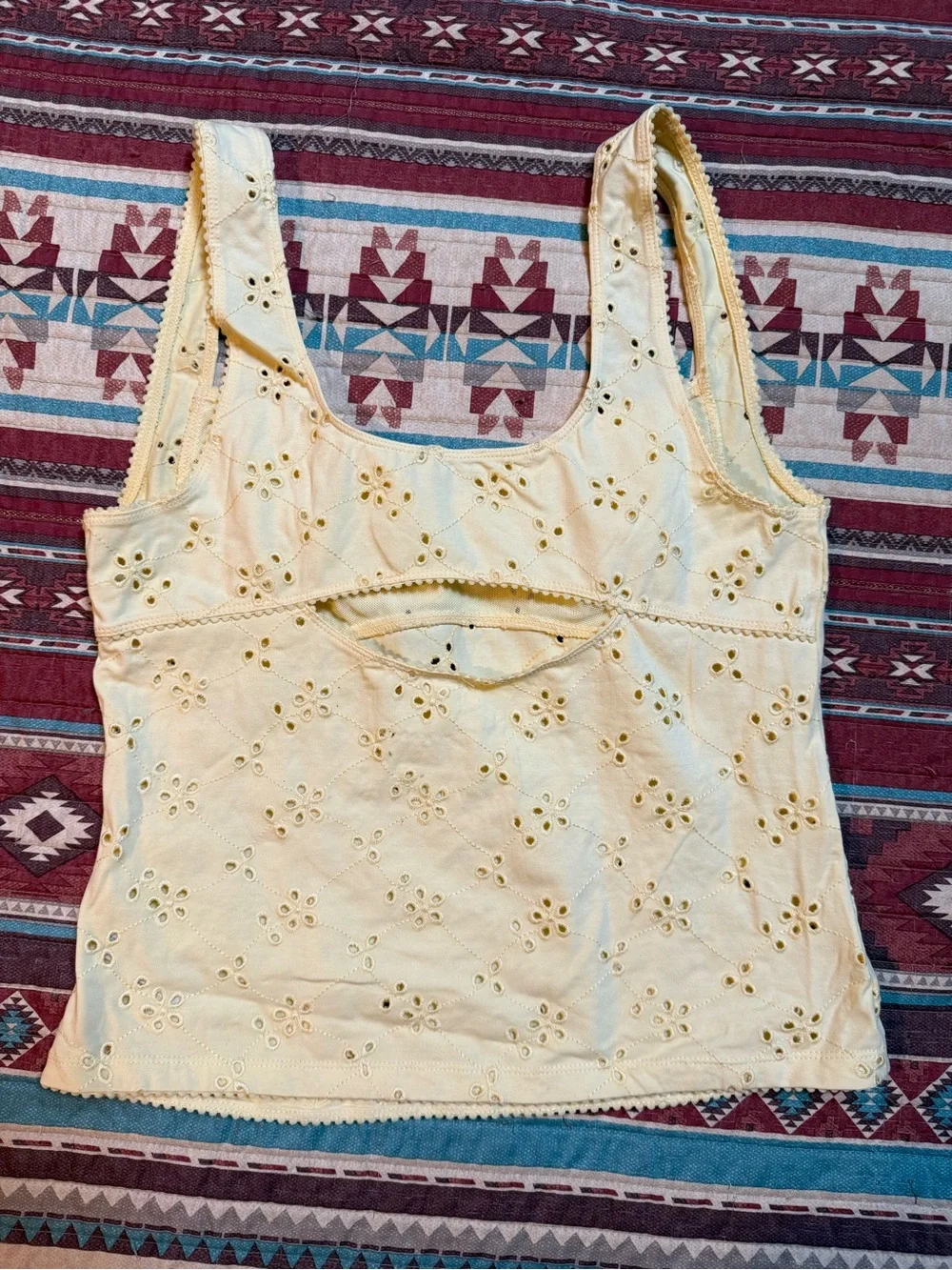Free People yellow Tank with Floral Cutouts size large